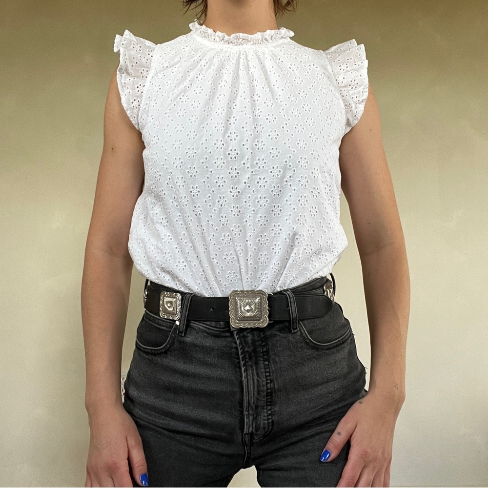 Ann Taylor White Ruffled Flutter Sleeve Blouse